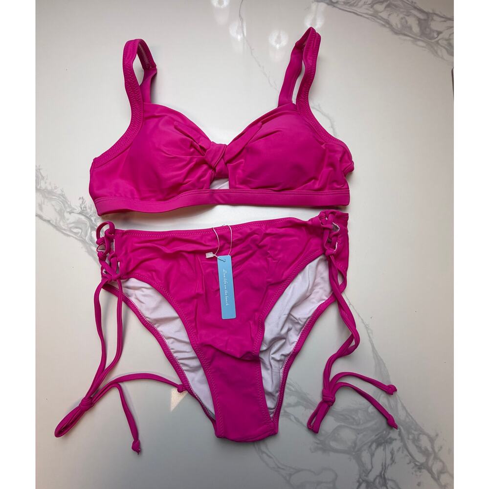 NWT Hot Pink Bikini Set Lace Side XL